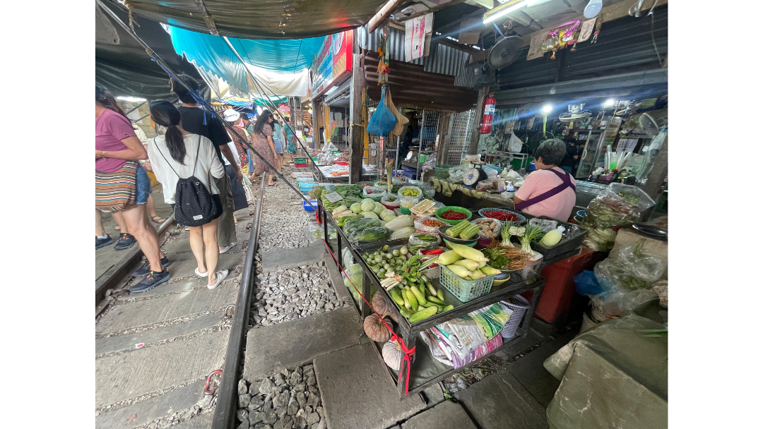 Maeklong Train Market, Bangkok Thailand, Vegetable stalls